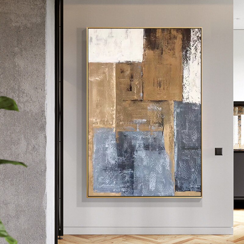Pintura al &oacute;leo sobre lienzo para decoraci&oacute;n del hogar, cuadro abstracto de acr&iacute;lico azul n&oacute;rdico, arte de pared, im&aacute;genes para sala de estar, decoraci&oacute;n 62
