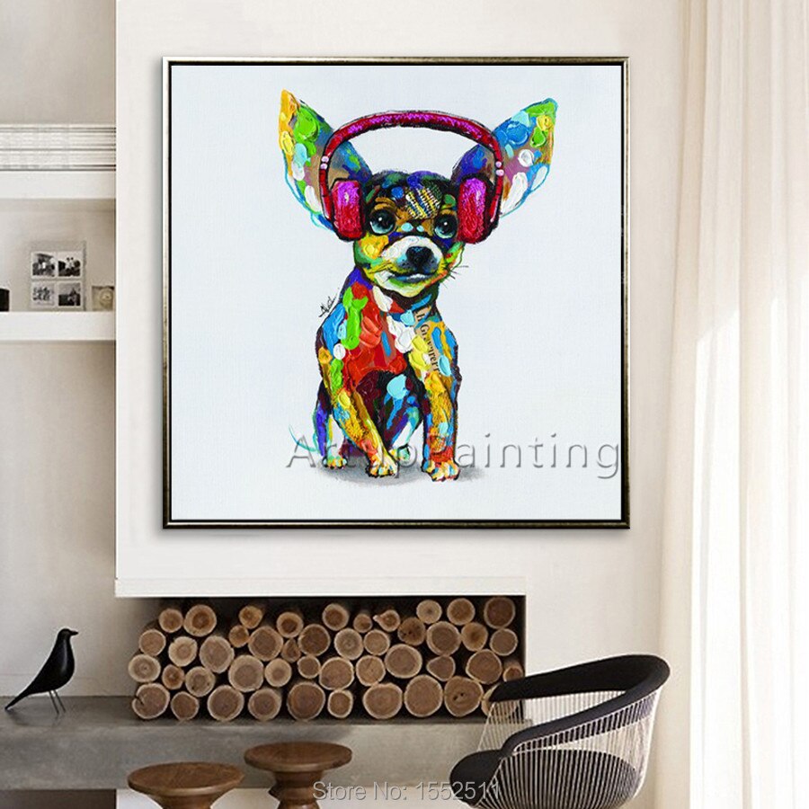Pintura de perro pintada a mano, Arte pop de perro lindo sobre lienzo, pintura al &oacute;leo, im&aacute;genes de pared para la decoraci&oacute;n del hogar de la sala de estar