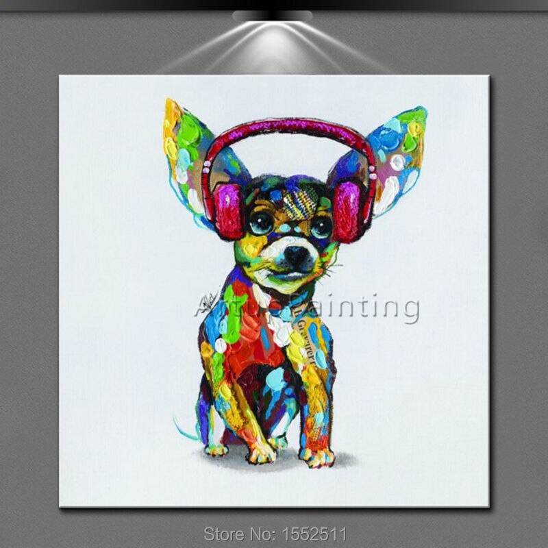 Pintura de perro pintada a mano, Arte pop de perro lindo sobre lienzo, pintura al &oacute;leo, im&aacute;genes de pared para la decoraci&oacute;n del hogar de la sala de estar