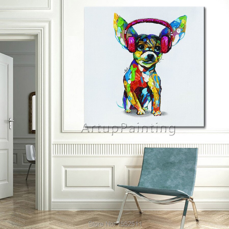 Pintura de perro pintada a mano, Arte pop de perro lindo sobre lienzo, pintura al &oacute;leo, im&aacute;genes de pared para la decoraci&oacute;n del hogar de la sala de estar