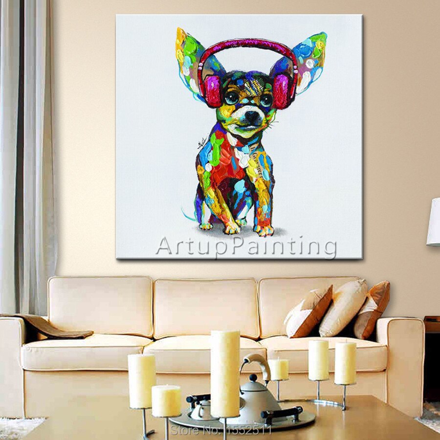 Pintura de perro pintada a mano, Arte pop de perro lindo sobre lienzo, pintura al &oacute;leo, im&aacute;genes de pared para la decoraci&oacute;n del hogar de la sala de estar