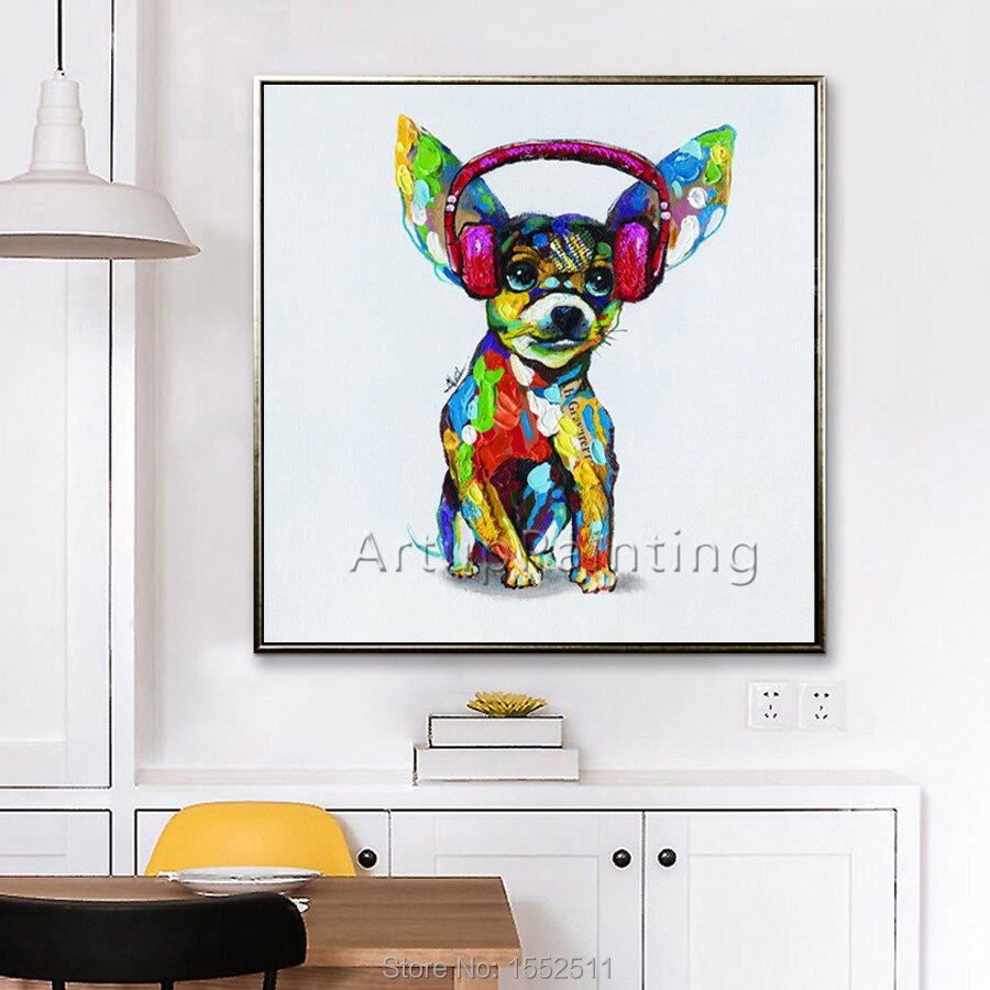 Pintura de perro pintada a mano, Arte pop de perro lindo sobre lienzo, pintura al &oacute;leo, im&aacute;genes de pared para la decoraci&oacute;n del hogar de la sala de estar
