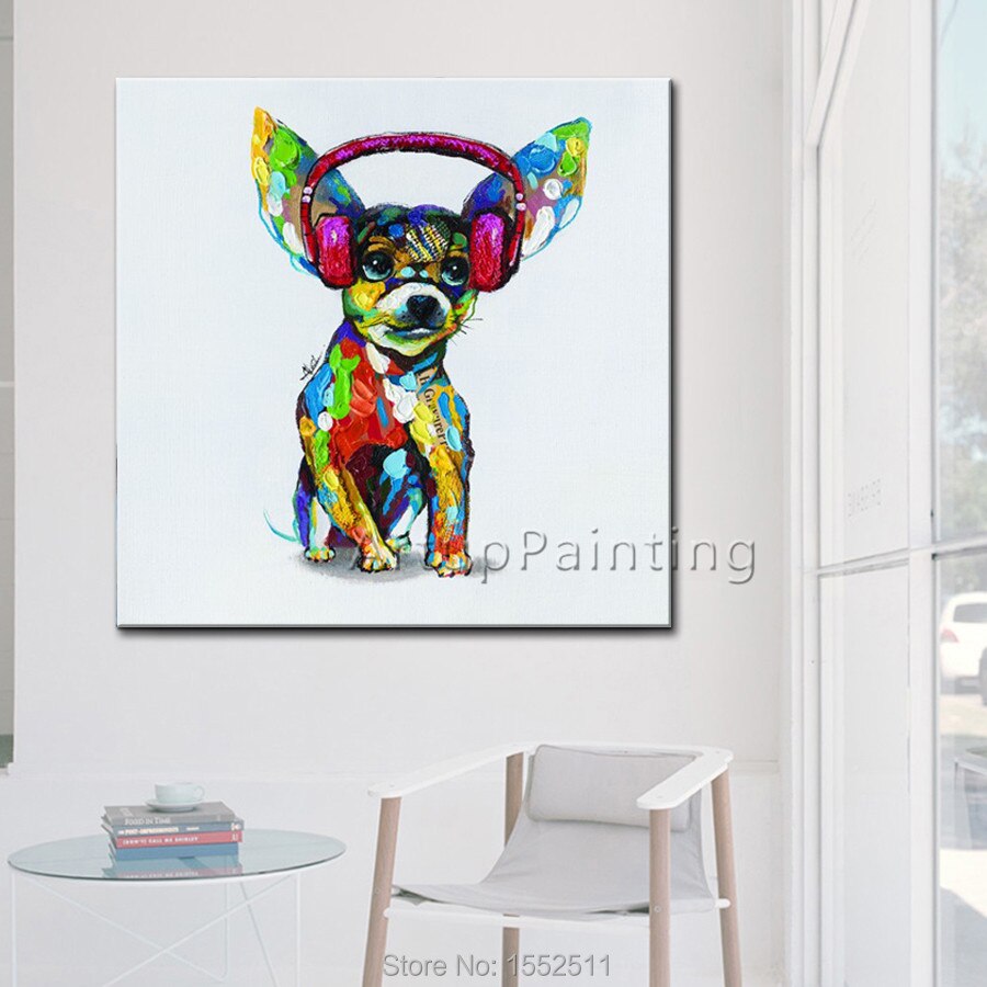 Pintura de perro pintada a mano, Arte pop de perro lindo sobre lienzo, pintura al &oacute;leo, im&aacute;genes de pared para la decoraci&oacute;n del hogar de la sala de estar
