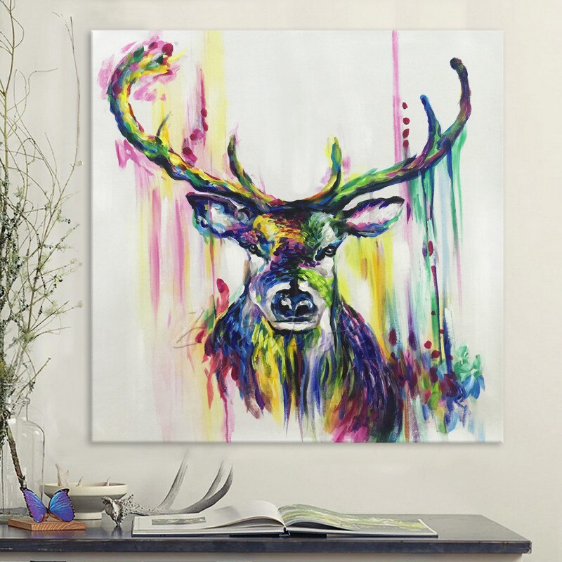 Pintura al &oacute;leo sobre lienzo, im&aacute;genes de pared, pinturas para sala de estar, Arte Pop Art, ciervo, moderno, abstracto, pintado a mano