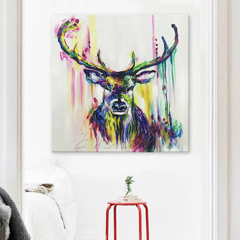 Pintura al &oacute;leo sobre lienzo, im&aacute;genes de pared, pinturas para sala de estar, Arte Pop Art, ciervo, moderno, abstracto, pintado a mano