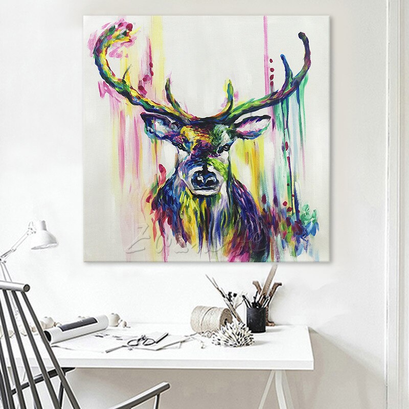 Pintura al &oacute;leo sobre lienzo, im&aacute;genes de pared, pinturas para sala de estar, Arte Pop Art, ciervo, moderno, abstracto, pintado a mano
