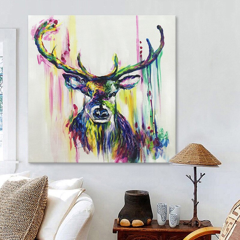 Pintura al &oacute;leo sobre lienzo, im&aacute;genes de pared, pinturas para sala de estar, Arte Pop Art, ciervo, moderno, abstracto, pintado a mano