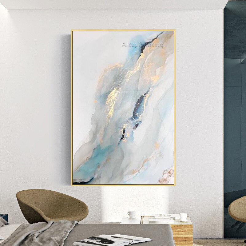 Pintura acr&iacute;lica abstracta de color claro pintada a mano, lienzo de pintura al &oacute;leo, im&aacute;genes art&iacute;sticas de pared para decoraci&oacute;n de caudros del hogar