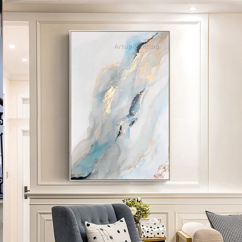 Pintura acr&iacute;lica abstracta de color claro pintada a mano, lienzo de pintura al &oacute;leo, im&aacute;genes art&iacute;sticas de pared para decoraci&oacute;n de caudros del hogar