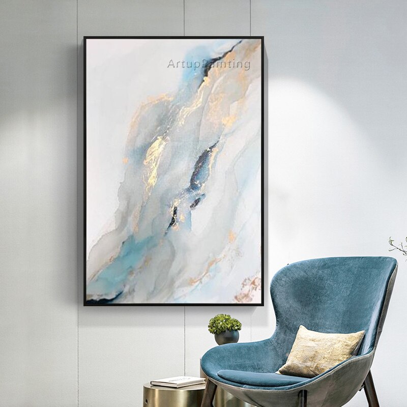 Pintura acr&iacute;lica abstracta de color claro pintada a mano, lienzo de pintura al &oacute;leo, im&aacute;genes art&iacute;sticas de pared para decoraci&oacute;n de caudros del hogar