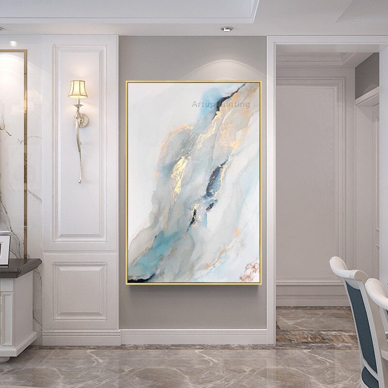 Pintura acr&iacute;lica abstracta de color claro pintada a mano, lienzo de pintura al &oacute;leo, im&aacute;genes art&iacute;sticas de pared para decoraci&oacute;n de caudros del hogar
