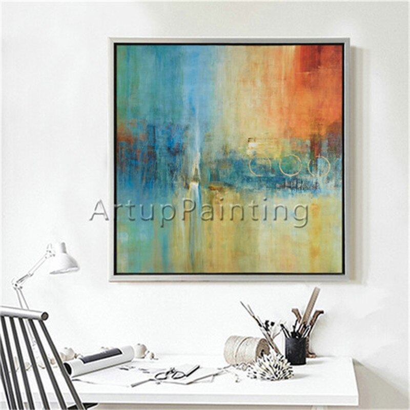 Pintura al &oacute;leo abstracta moderna para sala de estar, lienzo pintado a mano, obra de arte decorativa 6