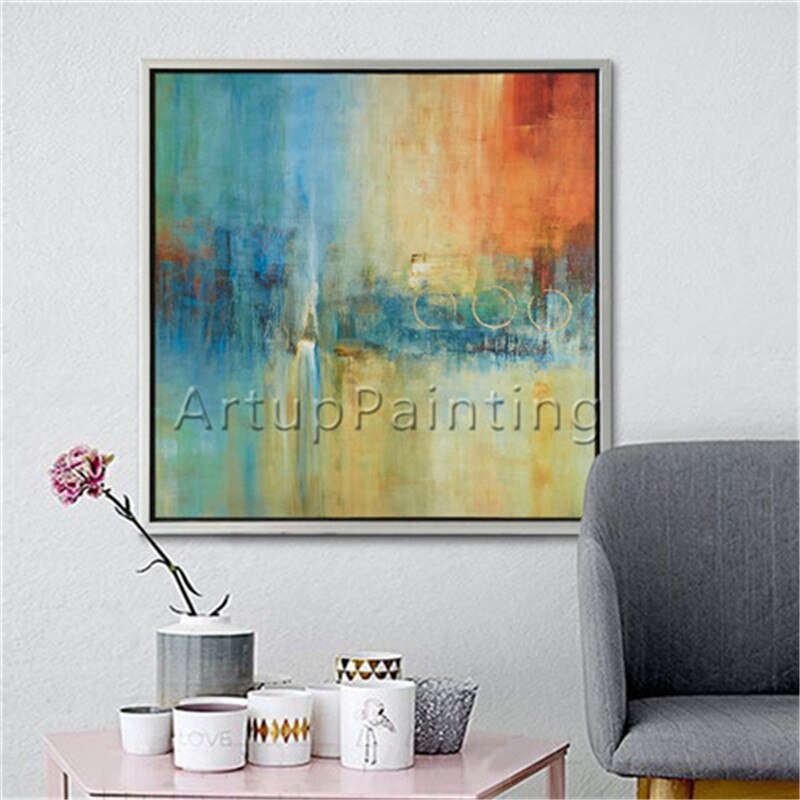 Pintura al &oacute;leo abstracta moderna para sala de estar, lienzo pintado a mano, obra de arte decorativa 6