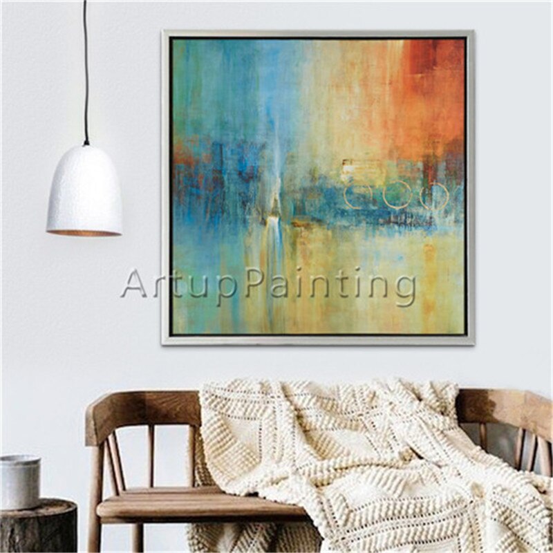 Pintura al &oacute;leo abstracta moderna para sala de estar, lienzo pintado a mano, obra de arte decorativa 6