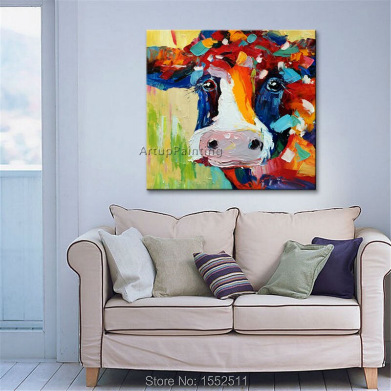 Cuadro de vaca en lienzo, pintura acr&iacute;lica de animales, sala de estar de pared para im&aacute;genes art&iacute;sticas, cuchillo plattle, caudros abstractos modernos, decoraci&oacute;n 02