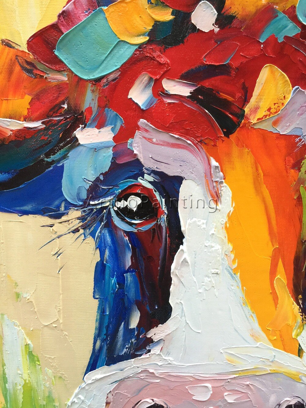Cuadro de vaca en lienzo, pintura acr&iacute;lica de animales, sala de estar de pared para im&aacute;genes art&iacute;sticas, cuchillo plattle, caudros abstractos modernos, decoraci&oacute;n 02