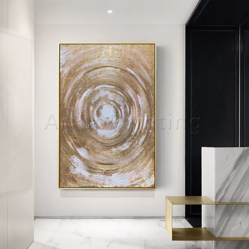 Pintura al &oacute;leo de oro abstracta moderna sobre lienzo pintura acr&iacute;lica pared arte im&aacute;genes en vivo para sala de estar hogar Caudros Decoraci&oacute;n