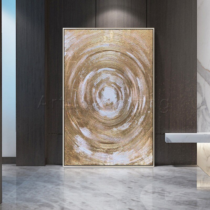 Pintura al &oacute;leo de oro abstracta moderna sobre lienzo pintura acr&iacute;lica pared arte im&aacute;genes en vivo para sala de estar hogar Caudros Decoraci&oacute;n