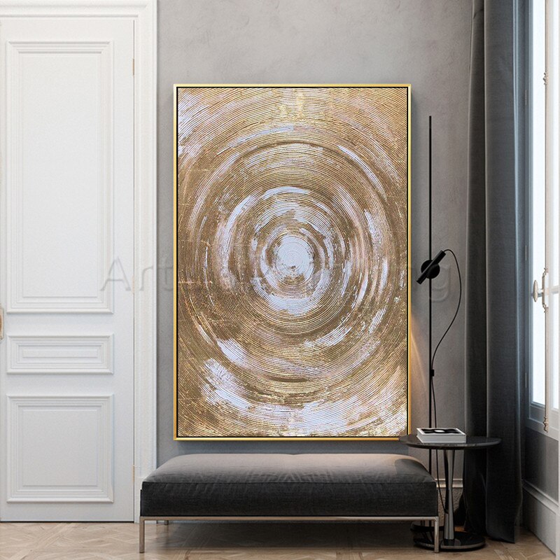 Pintura al &oacute;leo de oro abstracta moderna sobre lienzo pintura acr&iacute;lica pared arte im&aacute;genes en vivo para sala de estar hogar Caudros Decoraci&oacute;n