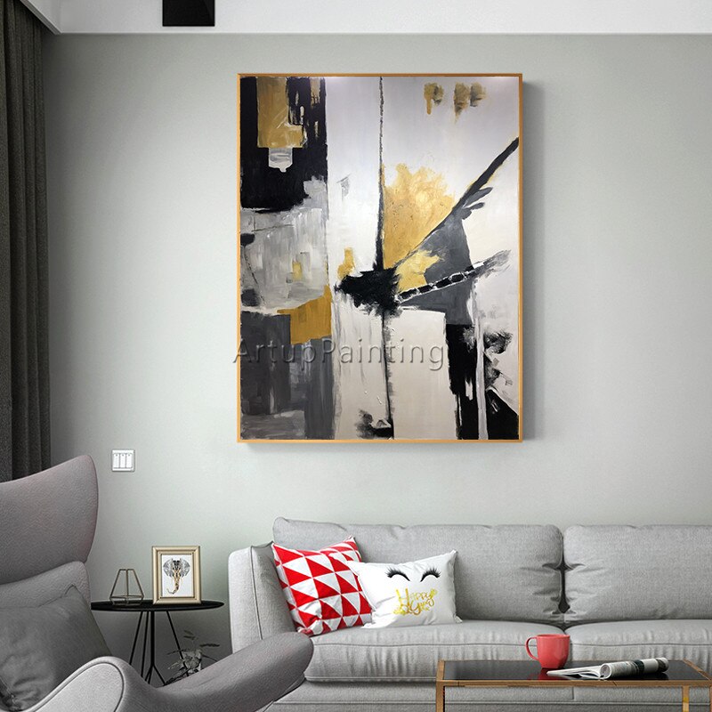 Pintura al &oacute;leo sobre lienzo para decoraci&oacute;n del hogar, pinturas acr&iacute;licas de color abstracto moderna, cuadros art&iacute;sticos de pared para sala de estar