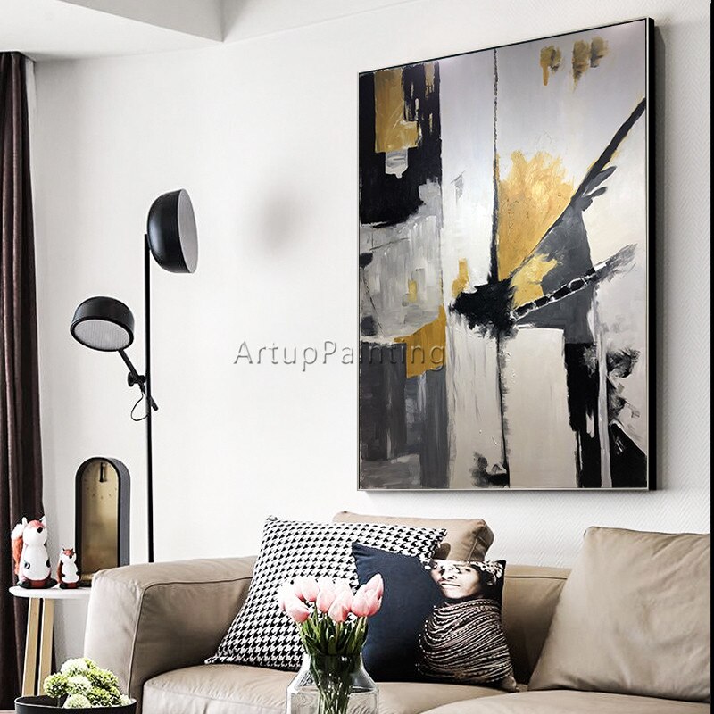 Pintura al &oacute;leo sobre lienzo para decoraci&oacute;n del hogar, pinturas acr&iacute;licas de color abstracto moderna, cuadros art&iacute;sticos de pared para sala de estar