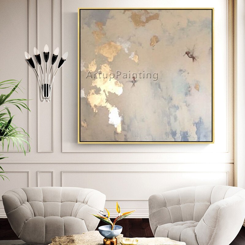 Pintura en lienzo de estilo n&oacute;rdico para decoraci&oacute;n de sala de estar, pintura acr&iacute;lica dorada, arte abstracto moderno para pared, caudros, 94