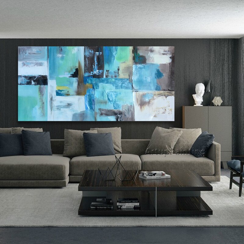 Pintura al &oacute;leo sobre lienzo de color azul cielo, cuadro abstracto moderno, cuadros de caudros, decoraci&oacute;n art&iacute;stica de pared para sala de estar, decoraci&oacute;n 21