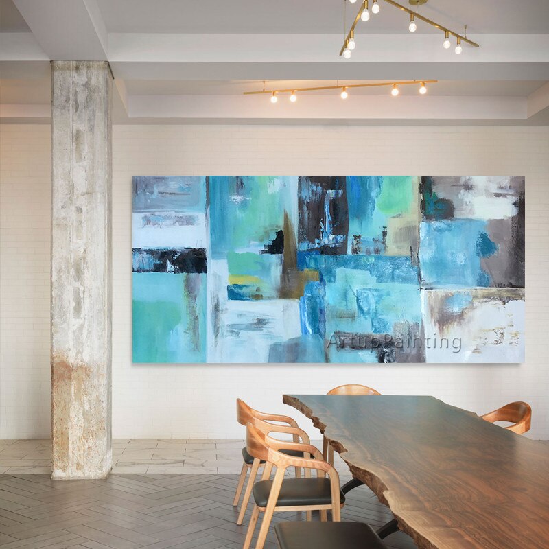 Pintura al &oacute;leo sobre lienzo de color azul cielo, cuadro abstracto moderno, cuadros de caudros, decoraci&oacute;n art&iacute;stica de pared para sala de estar, decoraci&oacute;n 21