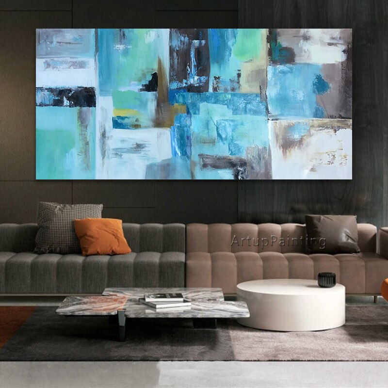 Pintura al &oacute;leo sobre lienzo de color azul cielo, cuadro abstracto moderno, cuadros de caudros, decoraci&oacute;n art&iacute;stica de pared para sala de estar, decoraci&oacute;n 21