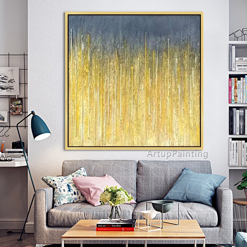 Pintura abstracta en lienzo para decoraci&oacute;n de sala de estar, pintura al &oacute;leo acr&iacute;lica dorada, im&aacute;genes art&iacute;sticas de pared abstractas modernas, decoraci&oacute;n 02