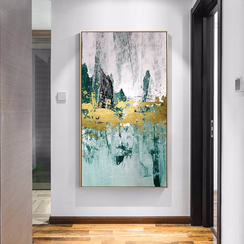 Im&aacute;genes de arte de pared, pintura al &oacute;leo verde, acr&iacute;lico abstracto moderno, pintado a mano sobre lienzo para sala de estar, decoraci&oacute;n del hogar