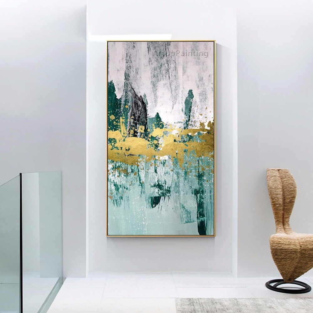 Im&aacute;genes de arte de pared, pintura al &oacute;leo verde, acr&iacute;lico abstracto moderno, pintado a mano sobre lienzo para sala de estar, decoraci&oacute;n del hogar