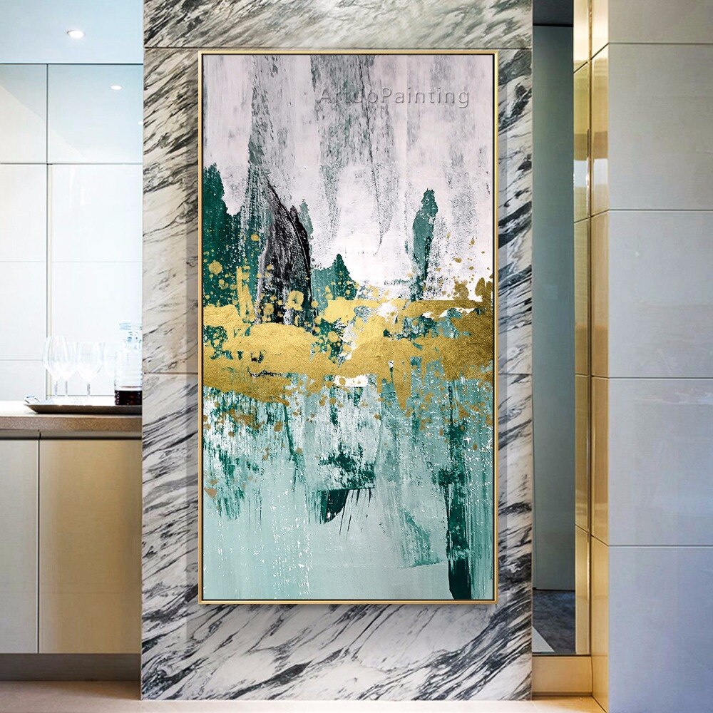 Im&aacute;genes de arte de pared, pintura al &oacute;leo verde, acr&iacute;lico abstracto moderno, pintado a mano sobre lienzo para sala de estar, decoraci&oacute;n del hogar