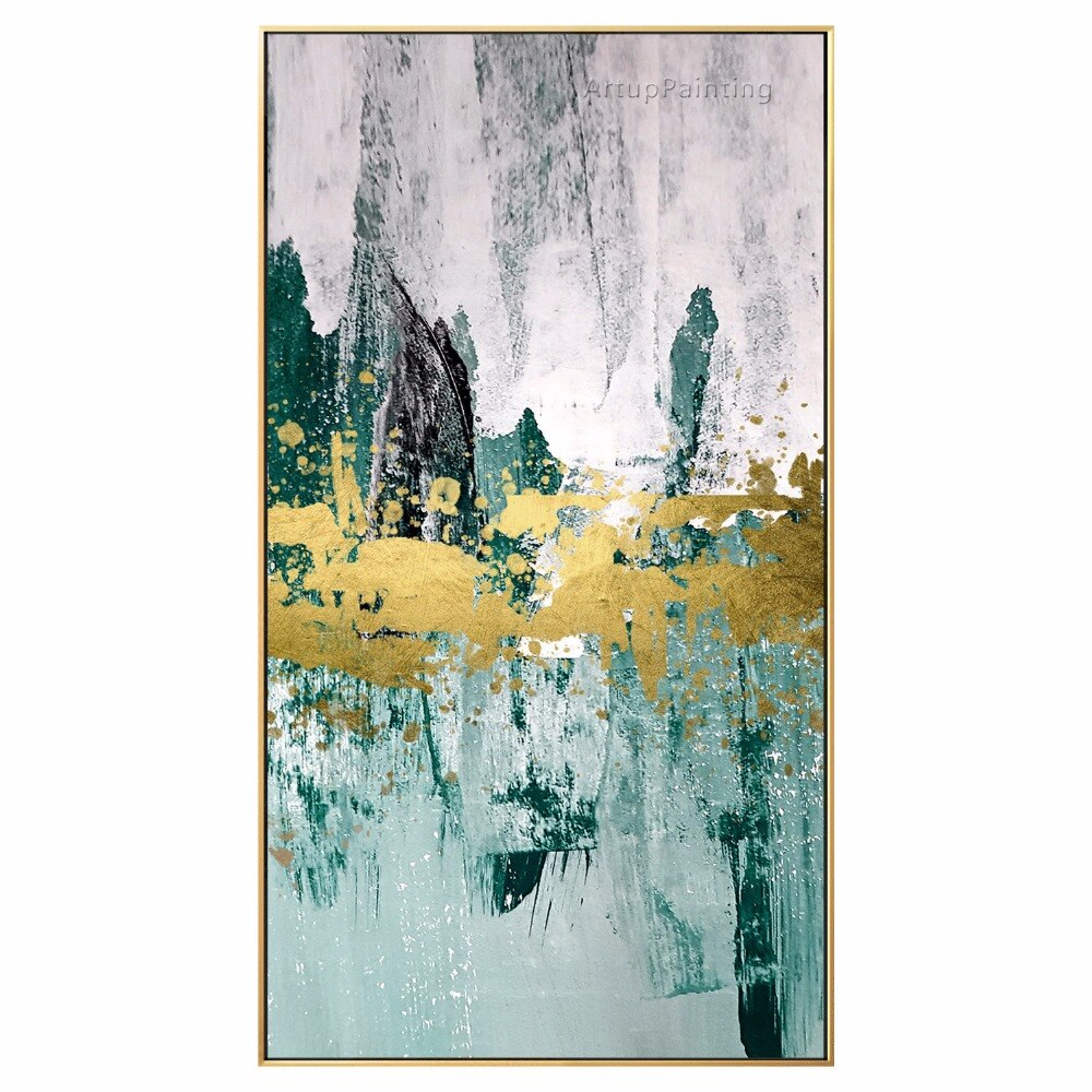 Im&aacute;genes de arte de pared, pintura al &oacute;leo verde, acr&iacute;lico abstracto moderno, pintado a mano sobre lienzo para sala de estar, decoraci&oacute;n del hogar