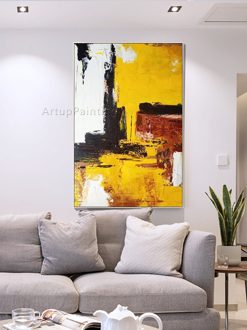 Pintura abstracta moderna sobre lienzo, arte de pared pintado a mano, decoraci&oacute;n del hogar para sala de estar