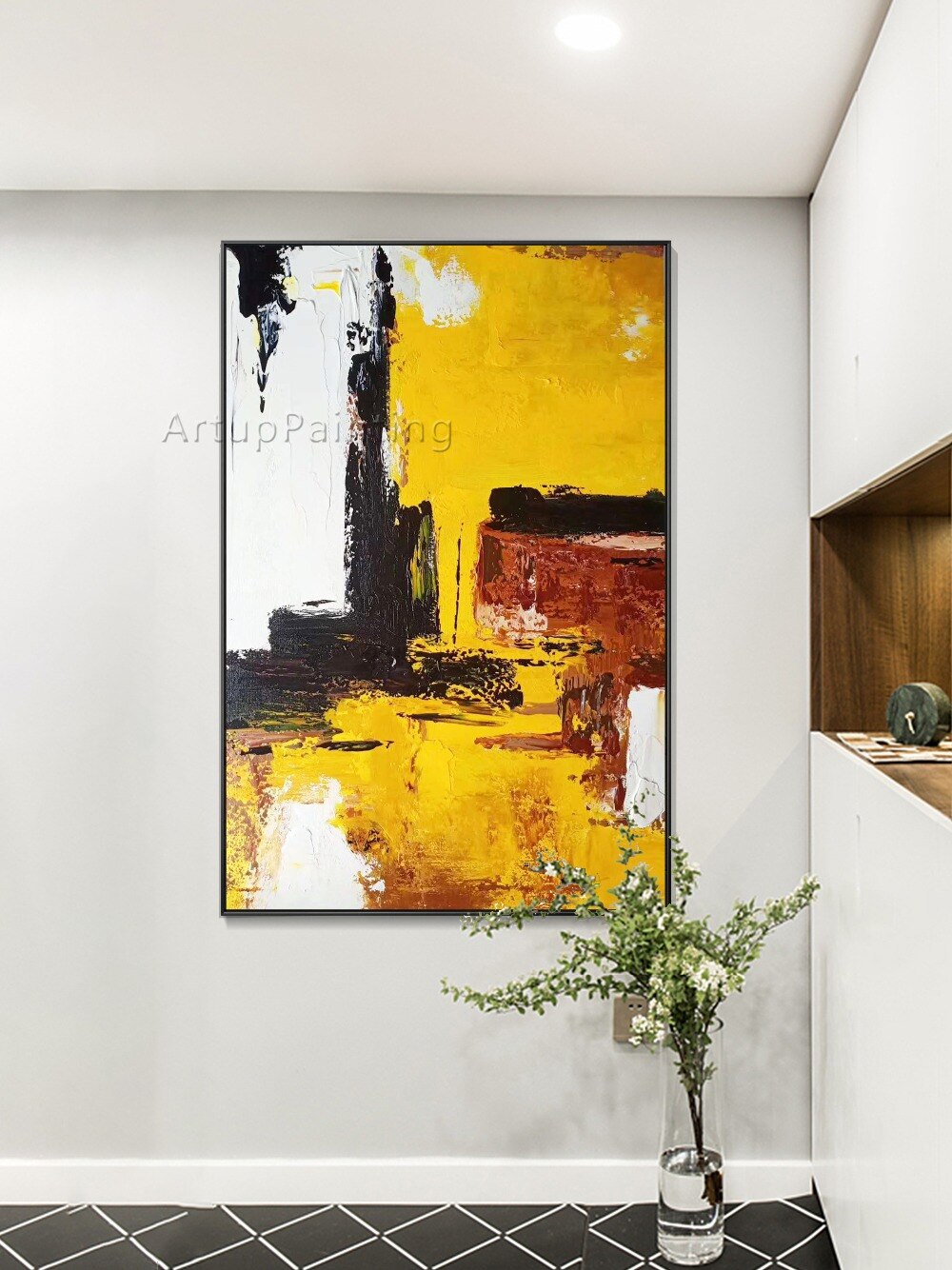 Pintura abstracta moderna sobre lienzo, arte de pared pintado a mano, decoraci&oacute;n del hogar para sala de estar