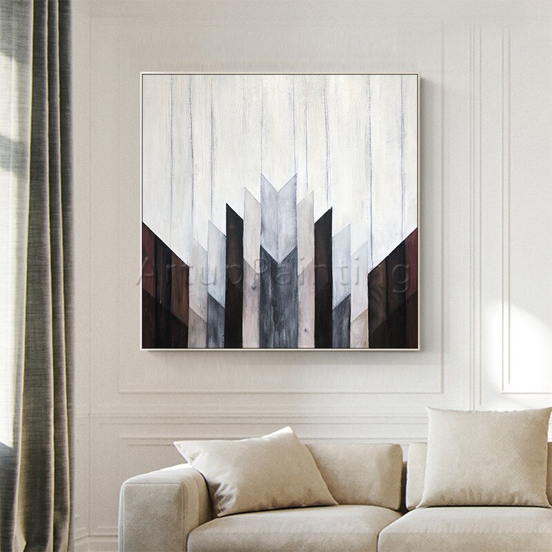 Pintura acr&iacute;lica abstracta geom&eacute;trica pintada a mano, cuadro n&oacute;rdico moderno para decoraci&oacute;n de cuadros, cuadro art&iacute;stico para pared
