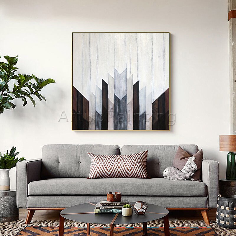 Pintura acr&iacute;lica abstracta geom&eacute;trica pintada a mano, cuadro n&oacute;rdico moderno para decoraci&oacute;n de cuadros, cuadro art&iacute;stico para pared