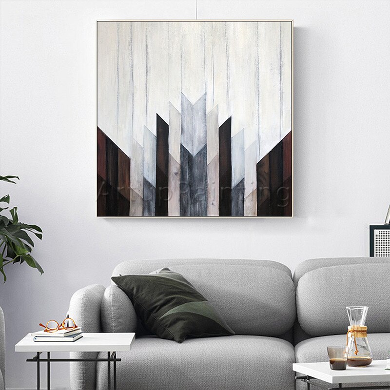 Pintura acr&iacute;lica abstracta geom&eacute;trica pintada a mano, cuadro n&oacute;rdico moderno para decoraci&oacute;n de cuadros, cuadro art&iacute;stico para pared