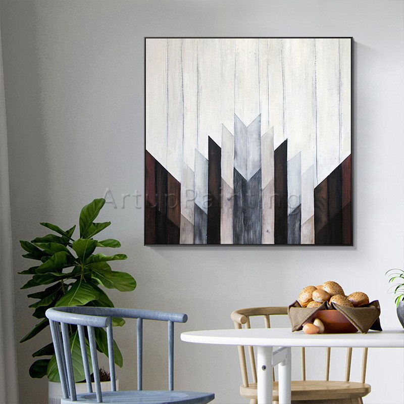 Pintura acr&iacute;lica abstracta geom&eacute;trica pintada a mano, cuadro n&oacute;rdico moderno para decoraci&oacute;n de cuadros, cuadro art&iacute;stico para pared
