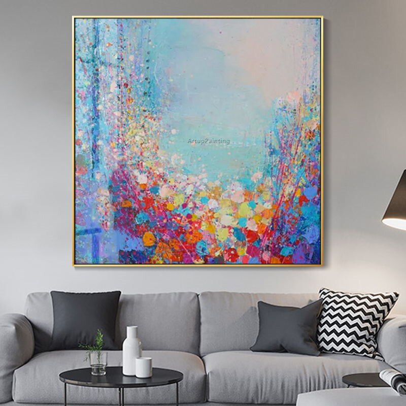 Pintura de lienzo abstracta pintada a mano pintura de acr&iacute;lico pared arte paleta cuchillo pintura cuadros para decoraci&oacute;n de sala de estar casa Decoraci&oacute;n