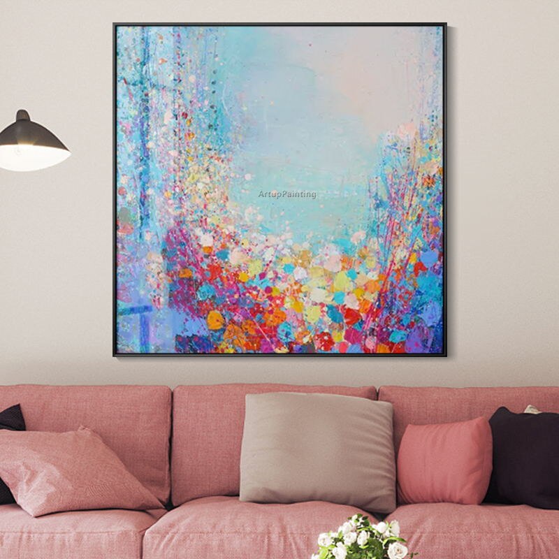 Pintura de lienzo abstracta pintada a mano pintura de acr&iacute;lico pared arte paleta cuchillo pintura cuadros para decoraci&oacute;n de sala de estar casa Decoraci&oacute;n