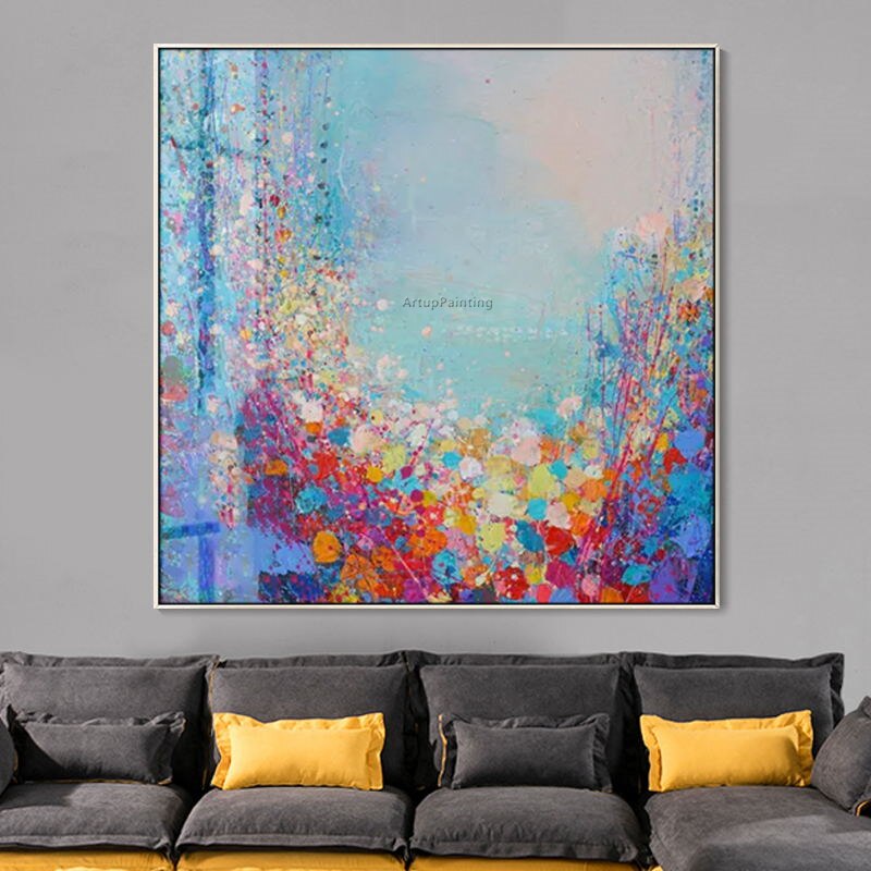 Pintura de lienzo abstracta pintada a mano pintura de acr&iacute;lico pared arte paleta cuchillo pintura cuadros para decoraci&oacute;n de sala de estar casa Decoraci&oacute;n