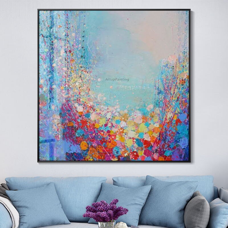 Pintura de lienzo abstracta pintada a mano pintura de acr&iacute;lico pared arte paleta cuchillo pintura cuadros para decoraci&oacute;n de sala de estar casa Decoraci&oacute;n
