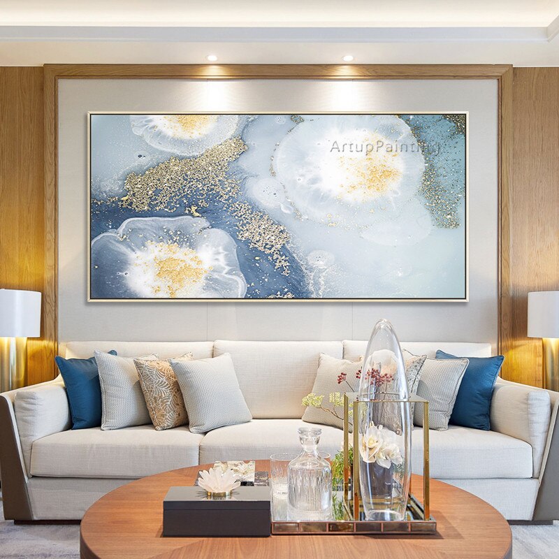 Pintura al &oacute;leo de flores abstractas, acr&iacute;licas pintadas a mano sobre lienzo, im&aacute;genes art&iacute;sticas de pared horizontales y rectangulares para decoraci&oacute;n del hogar y sala de estar