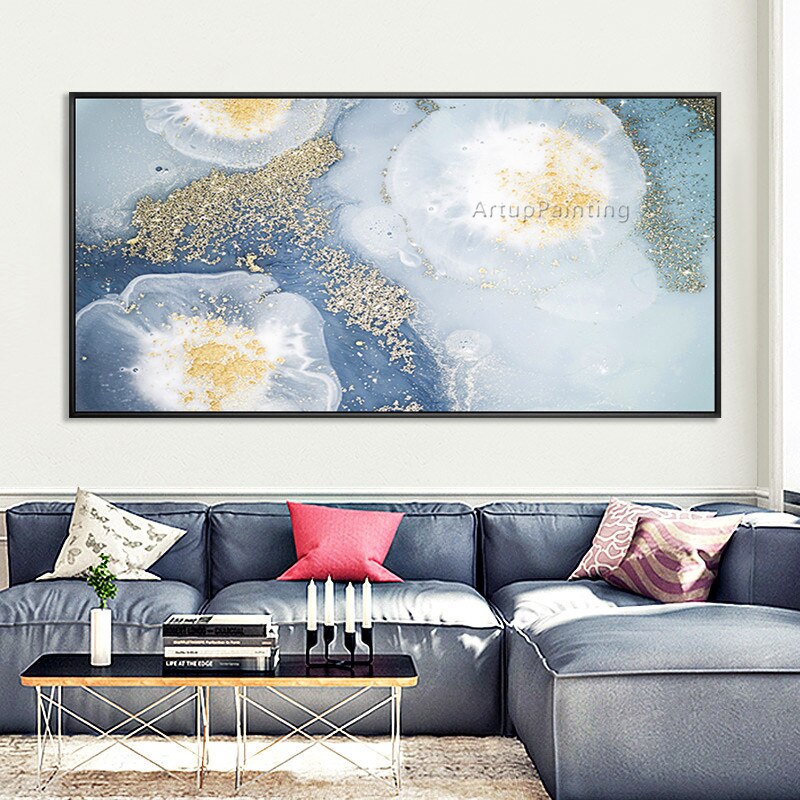 Pintura al &oacute;leo de flores abstractas, acr&iacute;licas pintadas a mano sobre lienzo, im&aacute;genes art&iacute;sticas de pared horizontales y rectangulares para decoraci&oacute;n del hogar y sala de estar