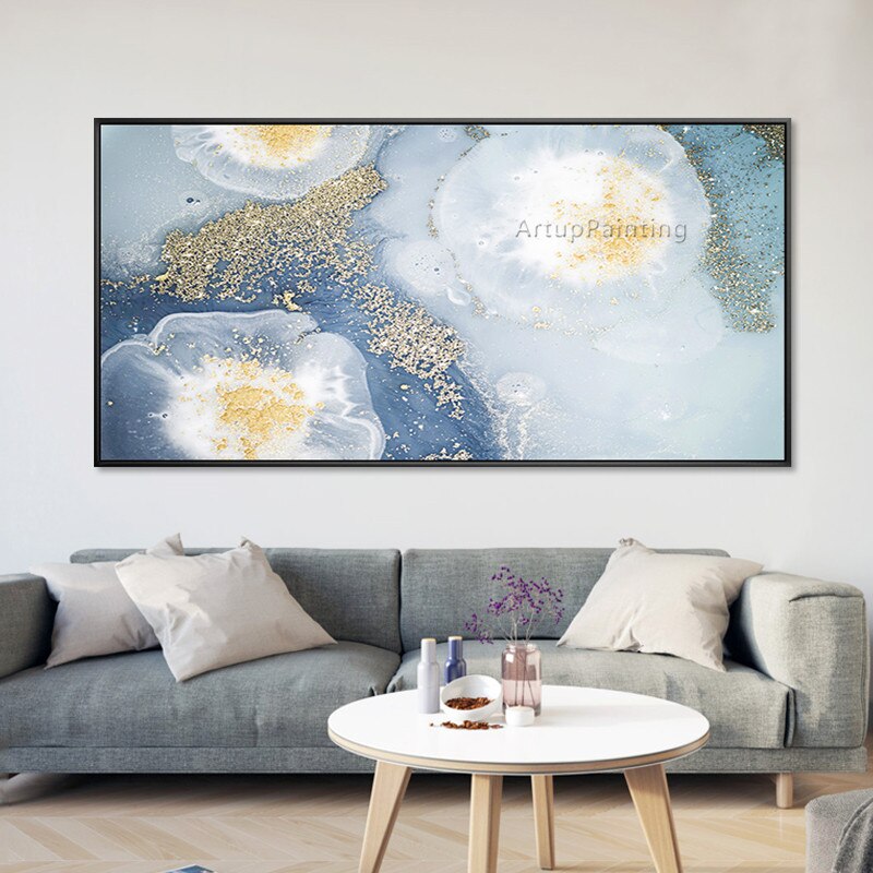 Pintura al &oacute;leo de flores abstractas, acr&iacute;licas pintadas a mano sobre lienzo, im&aacute;genes art&iacute;sticas de pared horizontales y rectangulares para decoraci&oacute;n del hogar y sala de estar