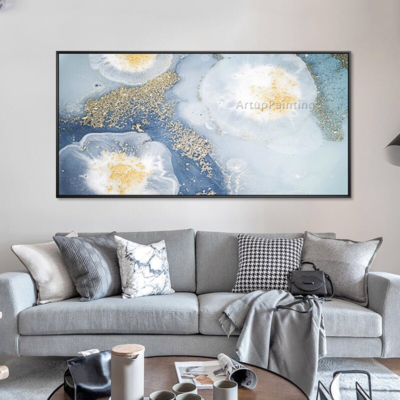 Pintura al &oacute;leo de flores abstractas, acr&iacute;licas pintadas a mano sobre lienzo, im&aacute;genes art&iacute;sticas de pared horizontales y rectangulares para decoraci&oacute;n del hogar y sala de estar