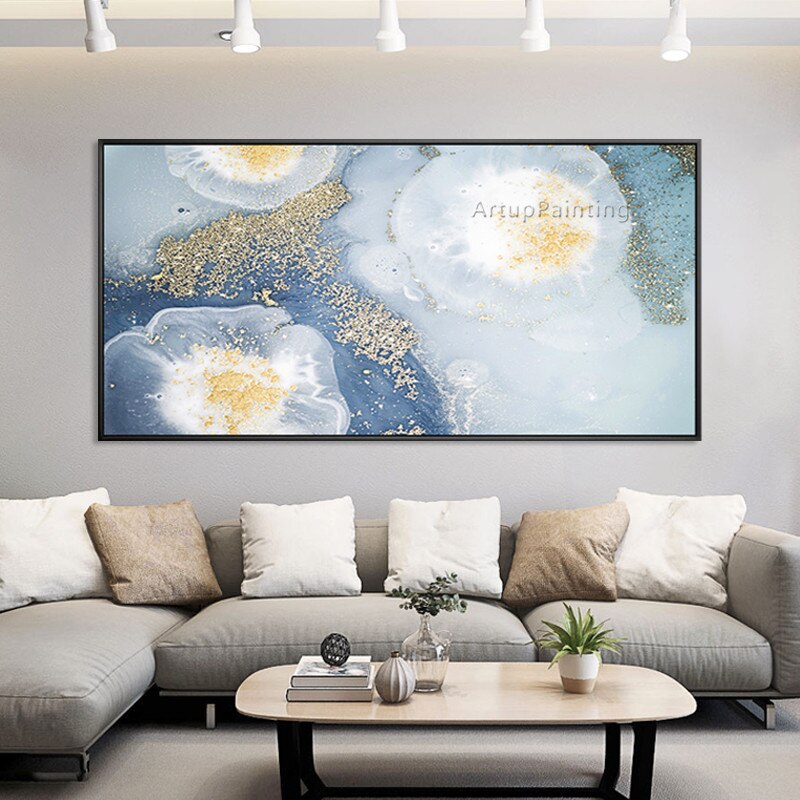 Pintura al &oacute;leo de flores abstractas, acr&iacute;licas pintadas a mano sobre lienzo, im&aacute;genes art&iacute;sticas de pared horizontales y rectangulares para decoraci&oacute;n del hogar y sala de estar