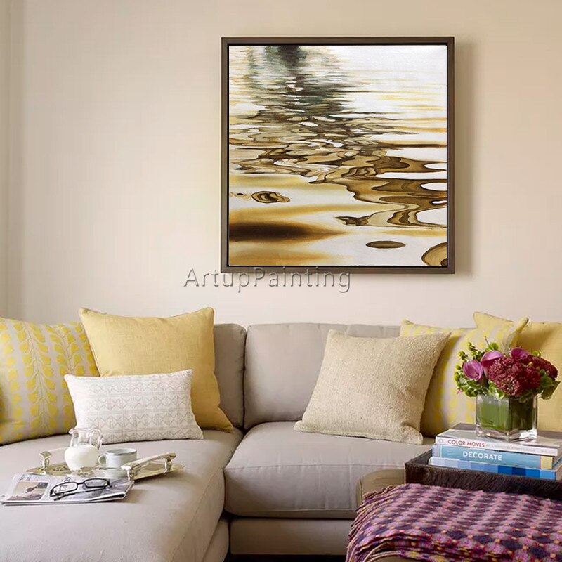 Abatract-pintura en lienzo para decoraci&oacute;n de caudros, pintura al &oacute;leo acr&iacute;lica dorada, arte abstracto moderno para pared, im&aacute;genes para sala de estar 15